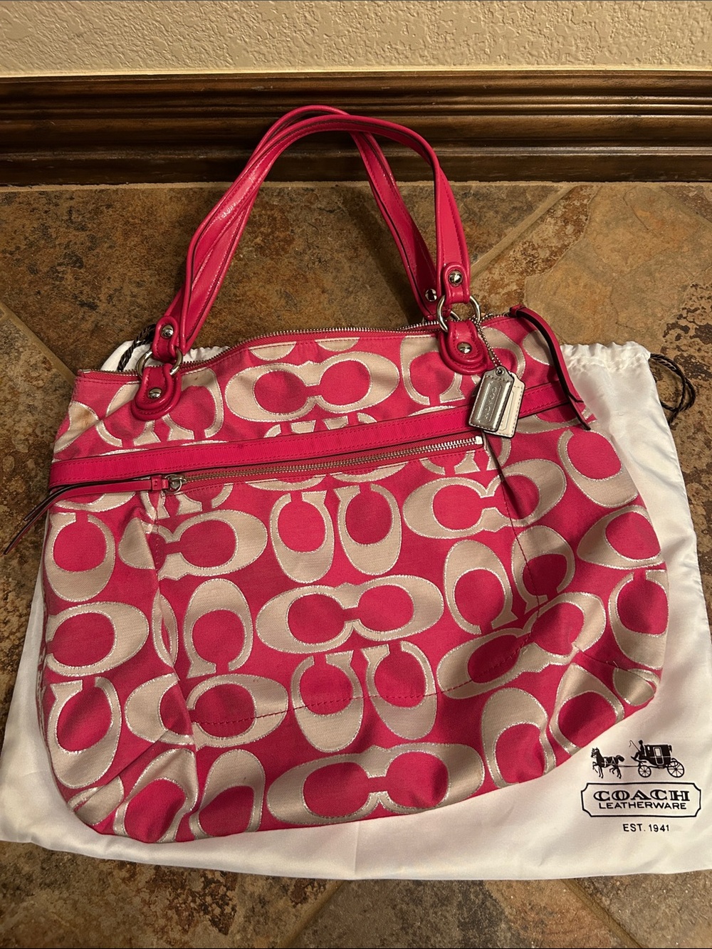 Coach Hot Pink Signature Shoulder Tote